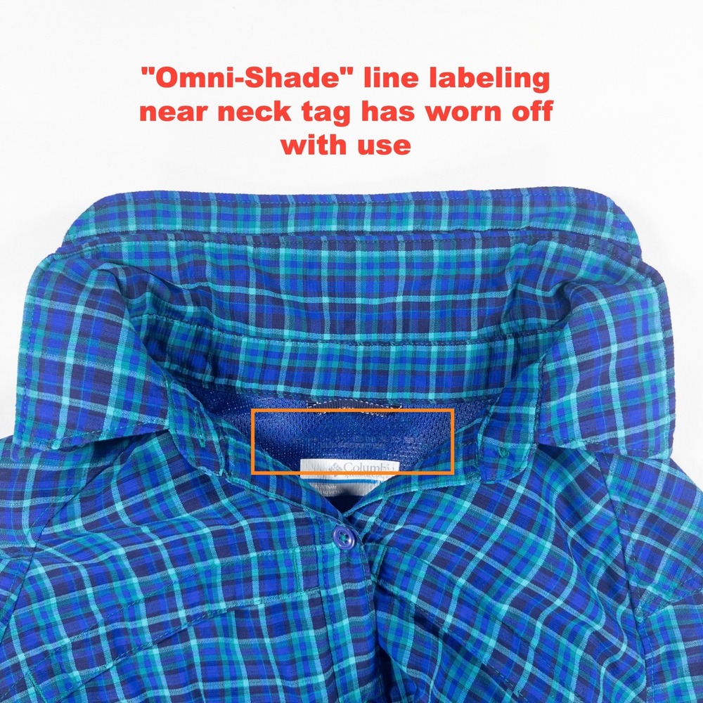Columbia Omni Shade Plaid Vent Womens Long Sleeve Blue Green M Gorpcore Outdoor - Picture 7 of 16